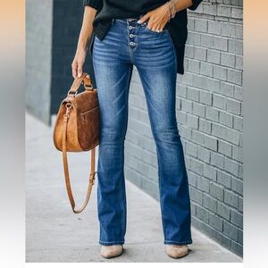 Button front denim jeans